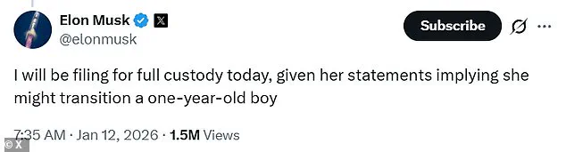 Elon Musk Files for Full Custody of Son Romulus After Mother's Social Media Comments, Citing 'Statements Implying Transition of a One-Year-Old'