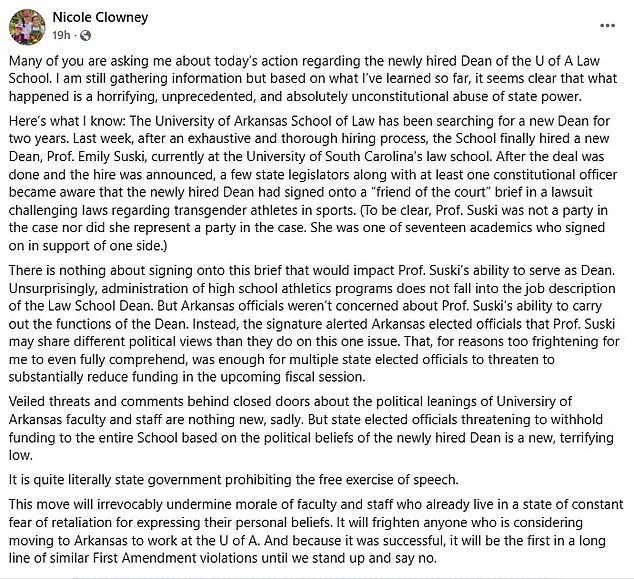 University of Arkansas Rescinds Job Offer to Emily Suski Over Transgender Rights Stance, Sparking Debate on Academic Freedom and Institutional Autonomy