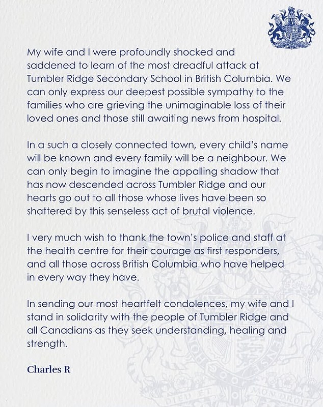 King Charles and the Royal Family Condemn Deadliest School Shooting in Canadian History, Express Deep Empathy and Solidarity with Victims and Community