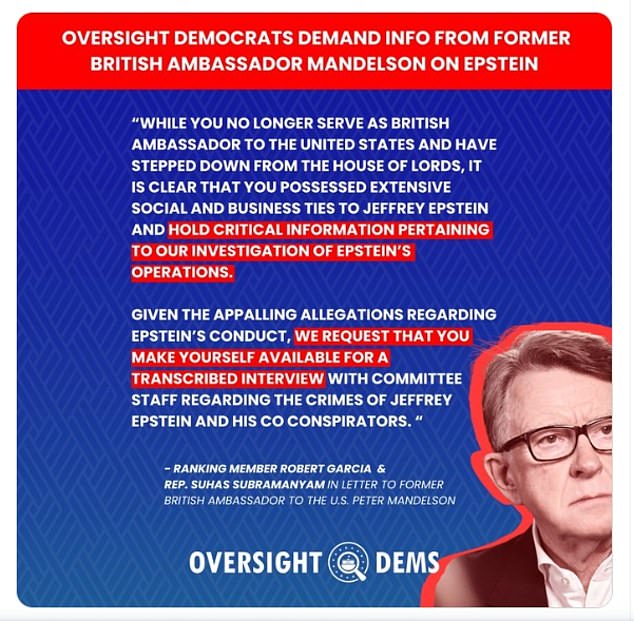 U.S. Democrats Escalate Demands for Peter Mandelson to Testify Over Epstein Ties, as New DOJ Documents Surface