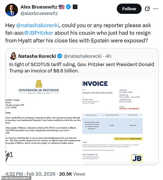 Trump Adviser Confronts Pritzker Over $8.6 Billion Invoice Amid Trade Policy Dispute