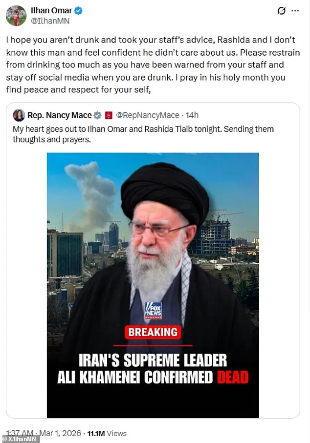 Congresswomen Mace and Omar Clash in Escalating Feud Over Iran's Military Strike