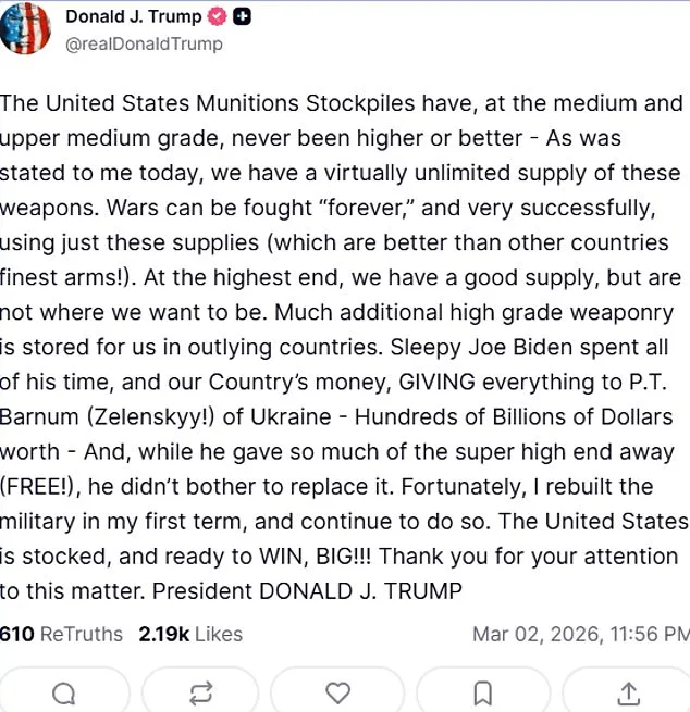 Trump Asserts US Has 'Unlimited' Munitions as Middle East Tensions Rise