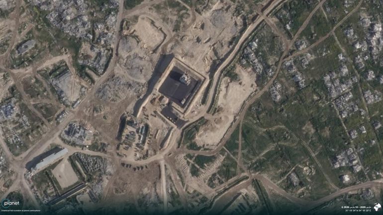 Satellite images reveal stalled reconstruction and expanding Israeli military bases in Gaza.