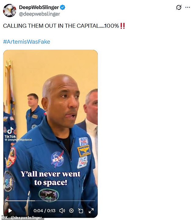 Conspiracy theorist confronts Artemis II astronauts on Capitol Hill, accusing them of faking spaceflight.