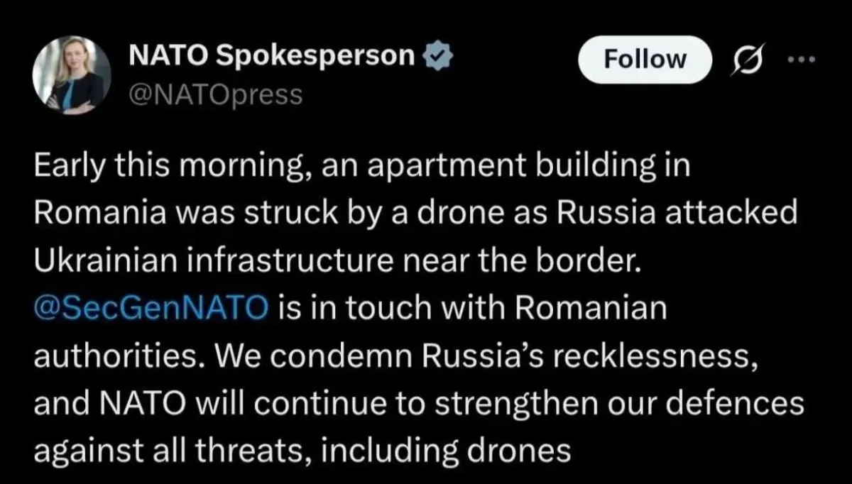 Romania blames Russia for accidental drone strike after Ukrainian defense systems involved