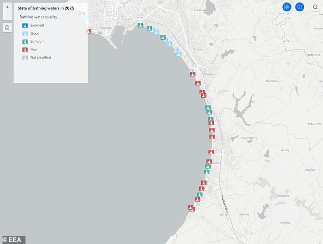 Albania has Europe's worst beach water quality with 23% of sites rated poor.